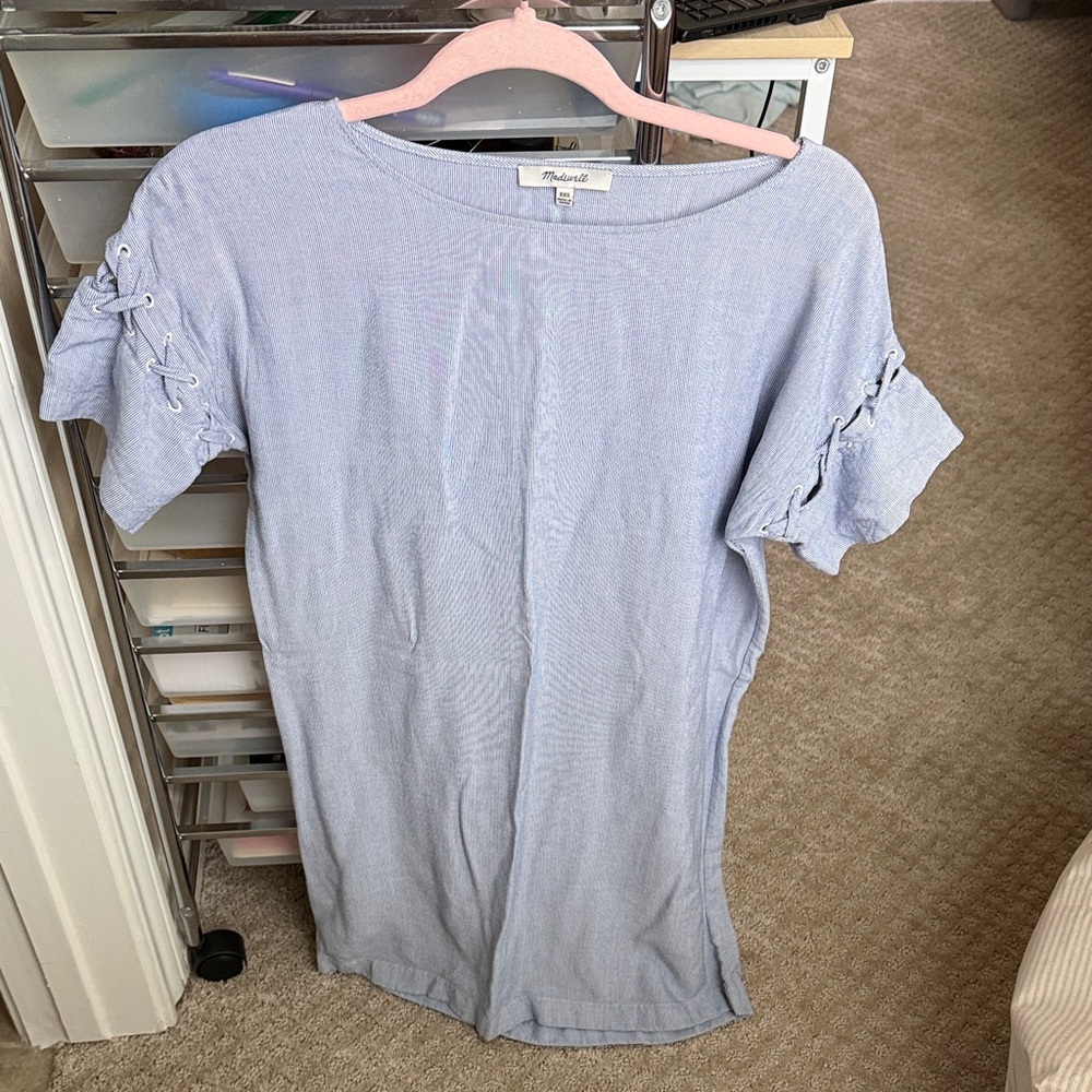 Madewell Light Blue Lace-Up Sleeve Blouse